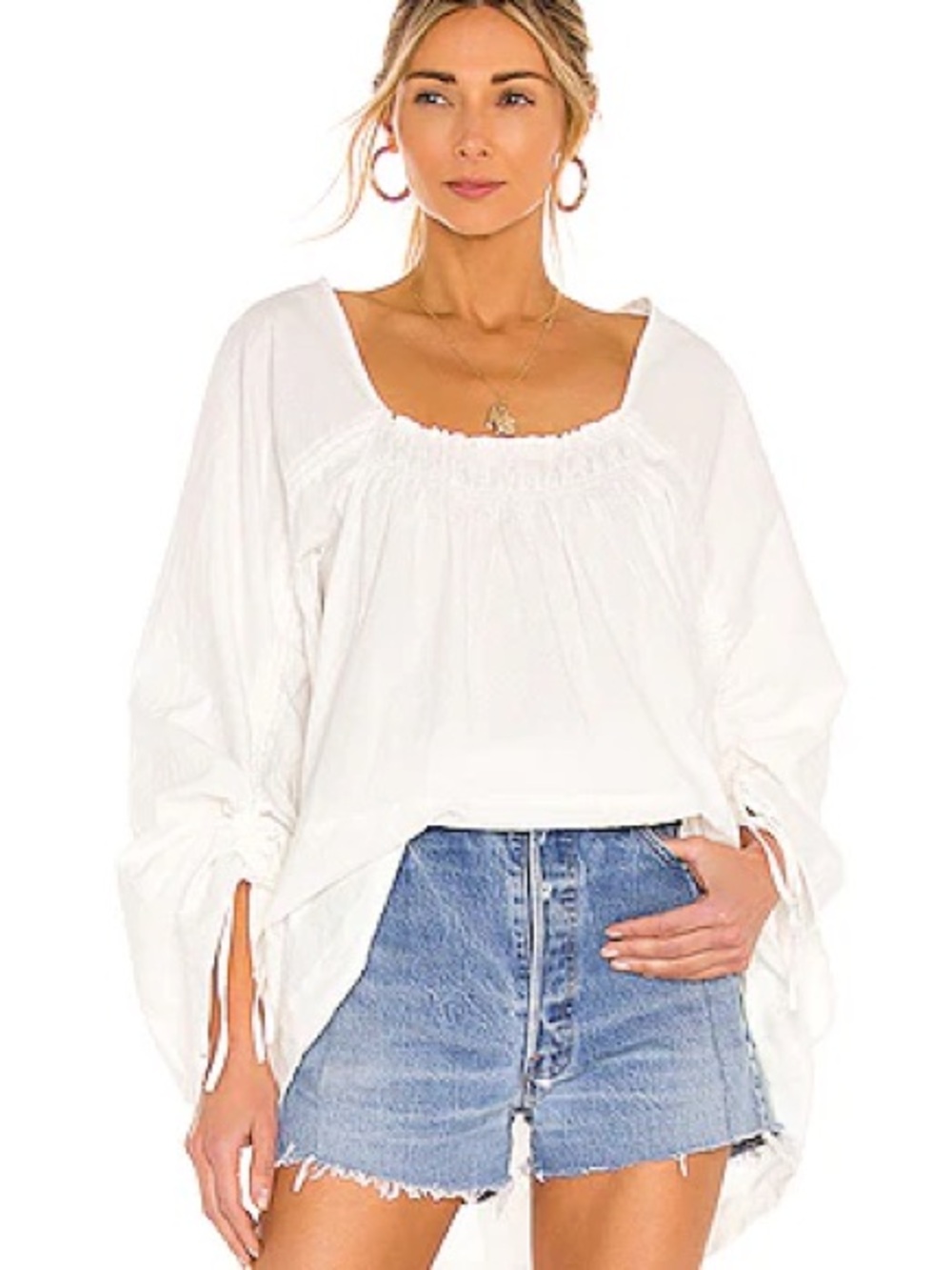 NWT Free People White Brynn Tunic XS/S/M | Square-Neck Oversized Peasant Blouse